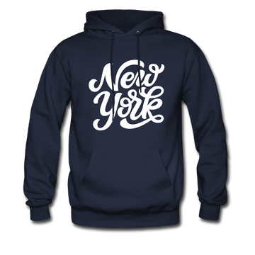 New York Hoodie - Hand Lettered Unisex New York Hooded Sweatshirt - navy