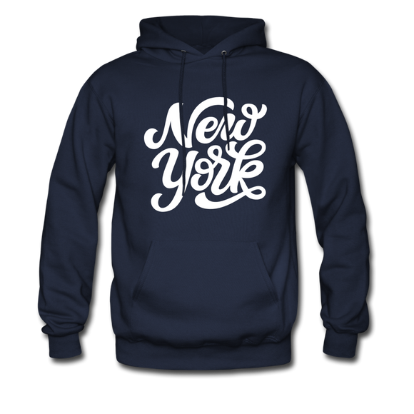 New York Hoodie - Hand Lettered Unisex New York Hooded Sweatshirt - navy