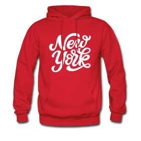 New York Hoodie - Hand Lettered Unisex New York Hooded Sweatshirt - red
