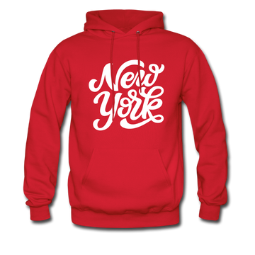 New York Hoodie - Hand Lettered Unisex New York Hooded Sweatshirt - red