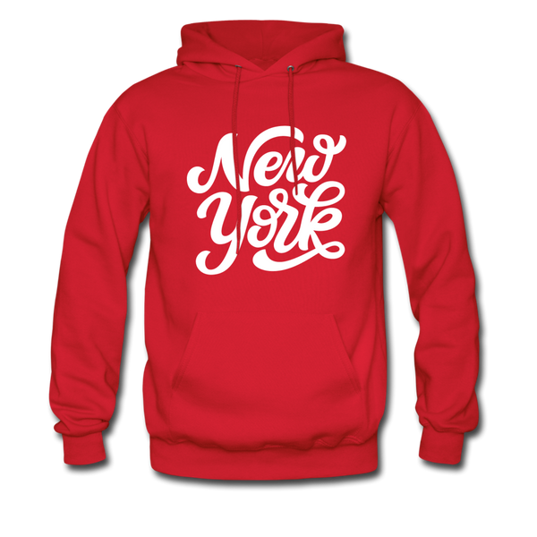New York Hoodie - Hand Lettered Unisex New York Hooded Sweatshirt - red