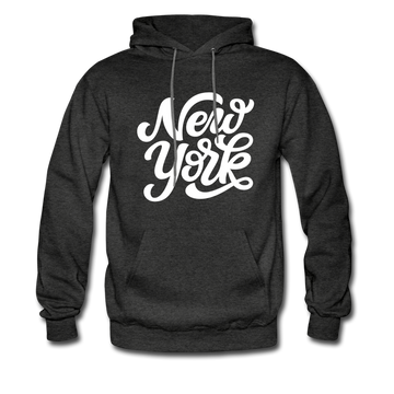 New York Hoodie - Hand Lettered Unisex New York Hooded Sweatshirt - charcoal gray