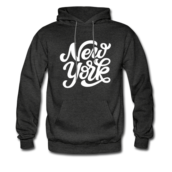 New York Hoodie - Hand Lettered Unisex New York Hooded Sweatshirt - charcoal gray