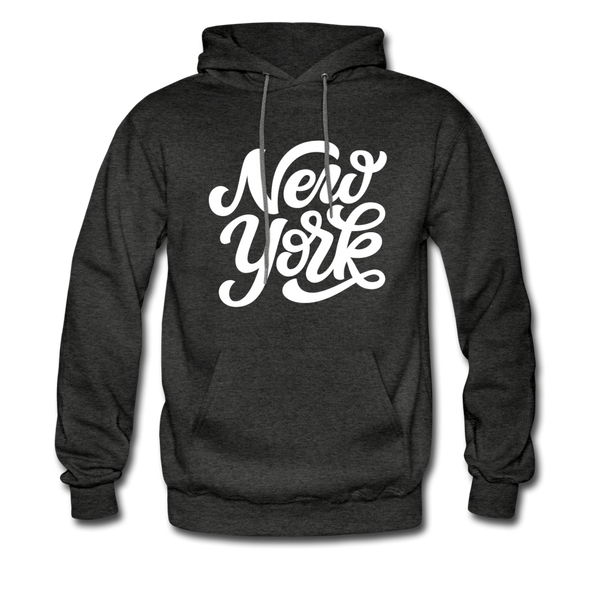 New York Hoodie - Hand Lettered Unisex New York Hooded Sweatshirt - charcoal gray