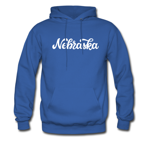 Nebraska Hoodie - Hand Lettered Unisex Nebraska Hooded Sweatshirt - royal blue