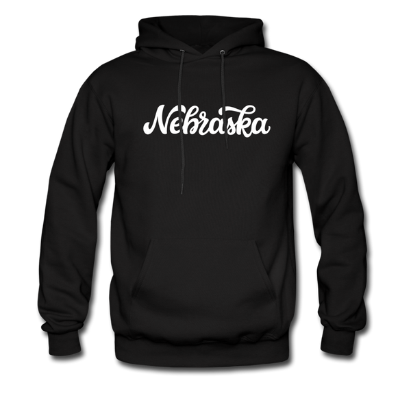 Nebraska Hoodie - Hand Lettered Unisex Nebraska Hooded Sweatshirt - black