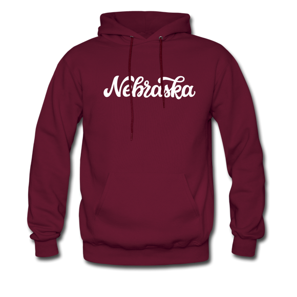 Nebraska Hoodie - Hand Lettered Unisex Nebraska Hooded Sweatshirt - burgundy