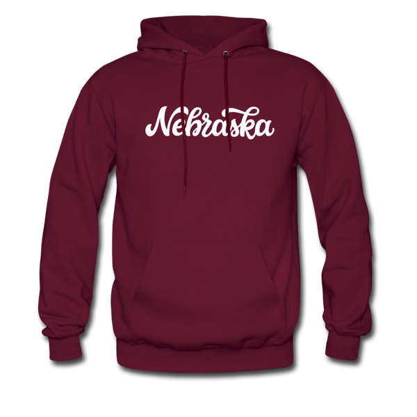 Nebraska Hoodie - Hand Lettered Unisex Nebraska Hooded Sweatshirt - burgundy