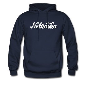 Nebraska Hoodie - Hand Lettered Unisex Nebraska Hooded Sweatshirt - navy