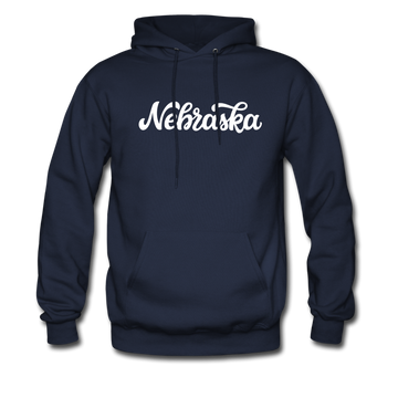 Nebraska Hoodie - Hand Lettered Unisex Nebraska Hooded Sweatshirt - navy