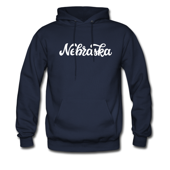 Nebraska Hoodie - Hand Lettered Unisex Nebraska Hooded Sweatshirt - navy