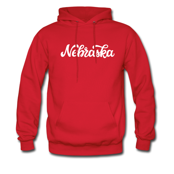 Nebraska Hoodie - Hand Lettered Unisex Nebraska Hooded Sweatshirt - red