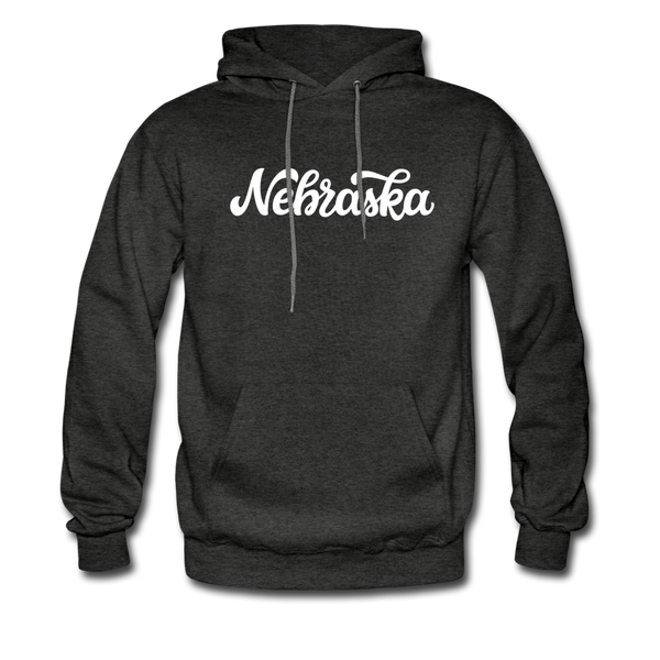 Nebraska Hoodie - Hand Lettered Unisex Nebraska Hooded Sweatshirt - charcoal gray