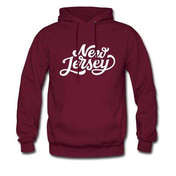 New Jersey Hoodie - Hand Lettered Unisex New Jersey Hooded Sweatshirt - burgundy