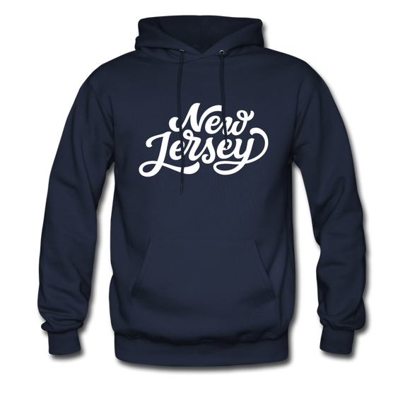 New Jersey Hoodie - Hand Lettered Unisex New Jersey Hooded Sweatshirt - navy