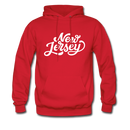 New Jersey Hoodie - Hand Lettered Unisex New Jersey Hooded Sweatshirt - red