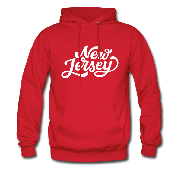 New Jersey Hoodie - Hand Lettered Unisex New Jersey Hooded Sweatshirt - red
