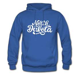 North Dakota Hoodie - Hand Lettered Unisex North Dakota Hooded Sweatshirt - royal blue