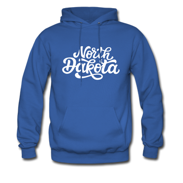 North Dakota Hoodie - Hand Lettered Unisex North Dakota Hooded Sweatshirt - royal blue