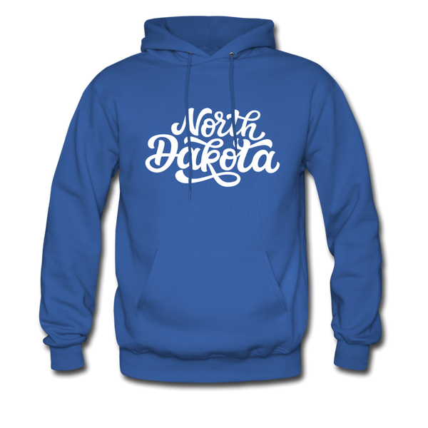 North Dakota Hoodie - Hand Lettered Unisex North Dakota Hooded Sweatshirt - royal blue