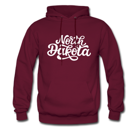 North Dakota Hoodie - Hand Lettered Unisex North Dakota Hooded Sweatshirt - burgundy