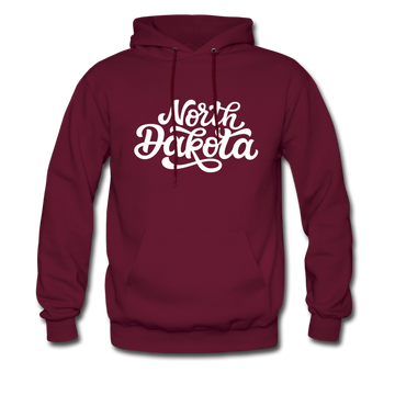 North Dakota Hoodie - Hand Lettered Unisex North Dakota Hooded Sweatshirt - burgundy