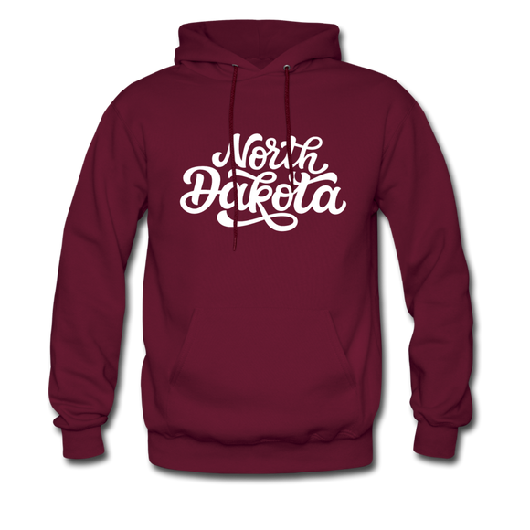 North Dakota Hoodie - Hand Lettered Unisex North Dakota Hooded Sweatshirt - burgundy