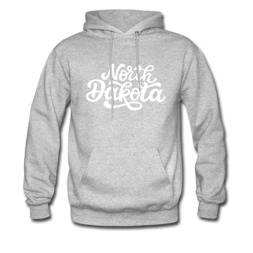 North Dakota Hoodie - Hand Lettered Unisex North Dakota Hooded Sweatshirt - heather gray
