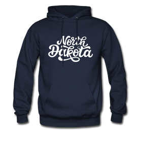 North Dakota Hoodie - Hand Lettered Unisex North Dakota Hooded Sweatshirt - navy