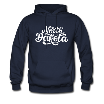 North Dakota Hoodie - Hand Lettered Unisex North Dakota Hooded Sweatshirt - navy