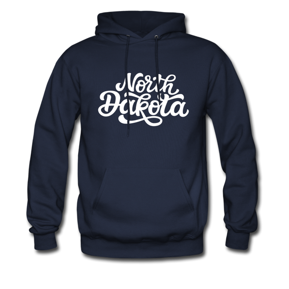 North Dakota Hoodie - Hand Lettered Unisex North Dakota Hooded Sweatshirt - navy