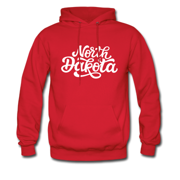 North Dakota Hoodie - Hand Lettered Unisex North Dakota Hooded Sweatshirt - red