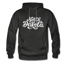 North Dakota Hoodie - Hand Lettered Unisex North Dakota Hooded Sweatshirt - charcoal gray
