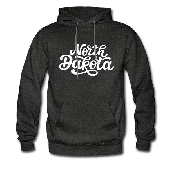 North Dakota Hoodie - Hand Lettered Unisex North Dakota Hooded Sweatshirt - charcoal gray