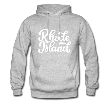 Rhode Island Hoodie - Hand Lettered Unisex Rhode Island Hooded Sweatshirt - heather gray