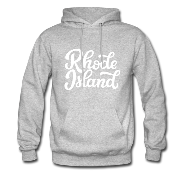 Rhode Island Hoodie - Hand Lettered Unisex Rhode Island Hooded Sweatshirt - heather gray