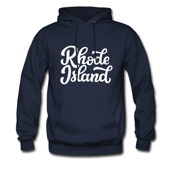 Rhode Island Hoodie - Hand Lettered Unisex Rhode Island Hooded Sweatshirt - navy