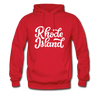 Rhode Island Hoodie - Hand Lettered Unisex Rhode Island Hooded Sweatshirt - red