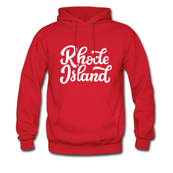 Rhode Island Hoodie - Hand Lettered Unisex Rhode Island Hooded Sweatshirt - red