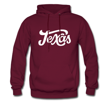 Texas Hoodie - Hand Lettered Unisex Texas Hooded Sweatshirt - burgundy
