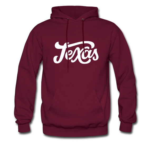 Texas Hoodie - Hand Lettered Unisex Texas Hooded Sweatshirt - burgundy