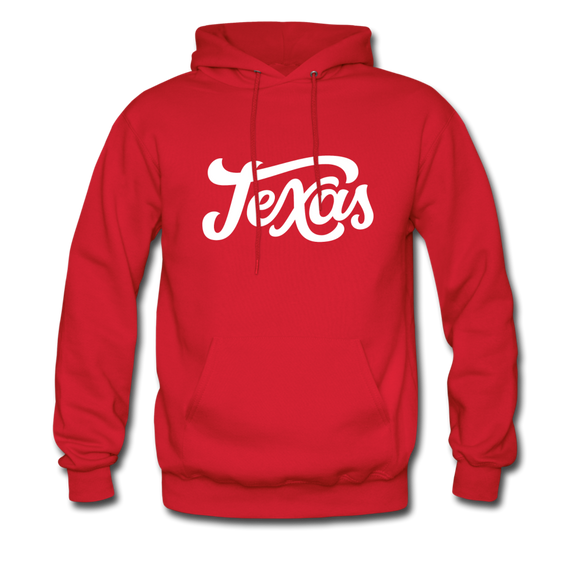 Texas Hoodie - Hand Lettered Unisex Texas Hooded Sweatshirt - red