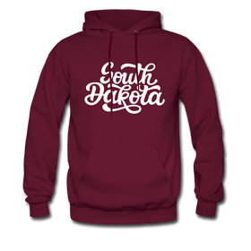 South Dakota Hoodie - Hand Lettered Unisex South Dakota Hooded Sweatshirt - burgundy