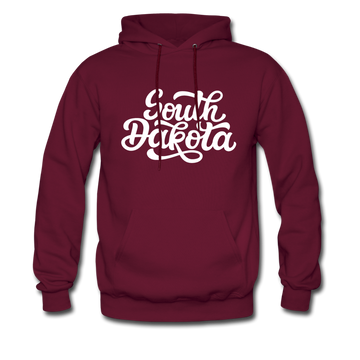 South Dakota Hoodie - Hand Lettered Unisex South Dakota Hooded Sweatshirt - burgundy