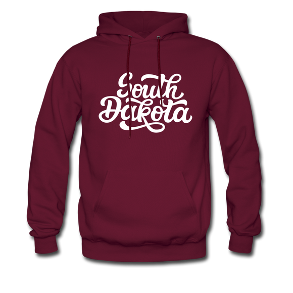 South Dakota Hoodie - Hand Lettered Unisex South Dakota Hooded Sweatshirt - burgundy