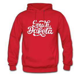 South Dakota Hoodie - Hand Lettered Unisex South Dakota Hooded Sweatshirt - red