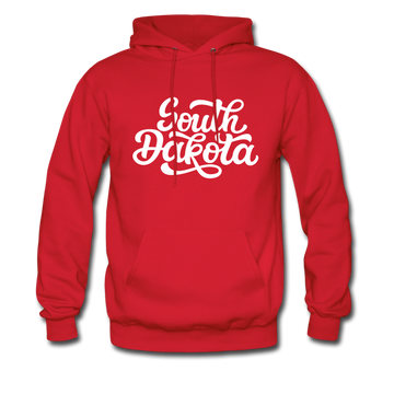 South Dakota Hoodie - Hand Lettered Unisex South Dakota Hooded Sweatshirt - red