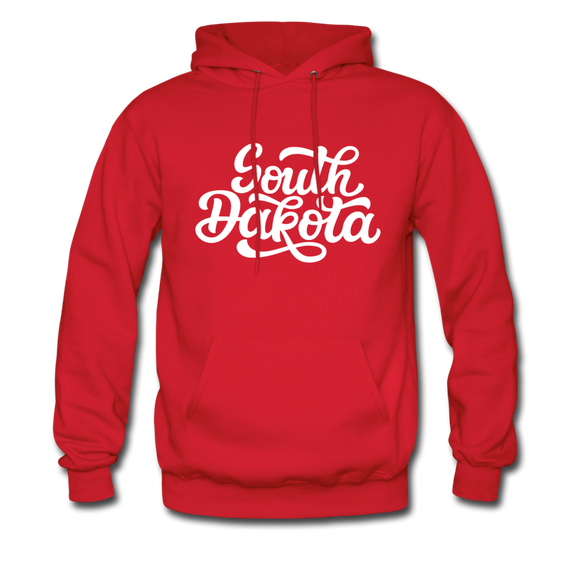 South Dakota Hoodie - Hand Lettered Unisex South Dakota Hooded Sweatshirt - red