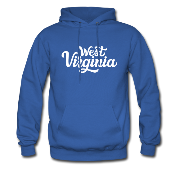 West Virginia Hoodie - Hand Lettered Unisex West Virginia Hooded Sweatshirt - royal blue