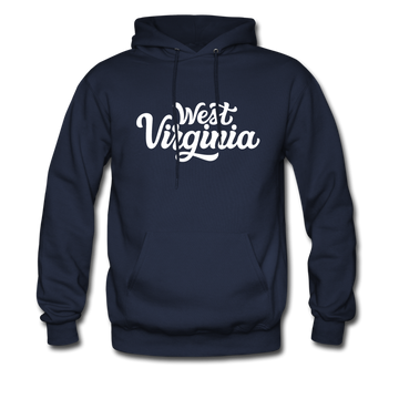 West Virginia Hoodie - Hand Lettered Unisex West Virginia Hooded Sweatshirt - navy